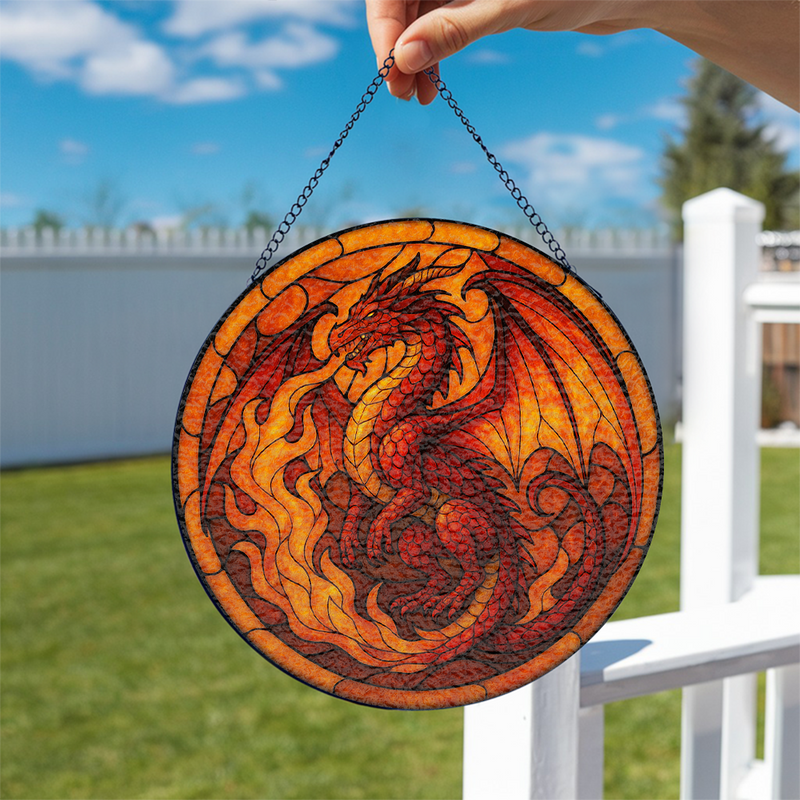 Red Fire Dragon Stained Glass Suncatcher