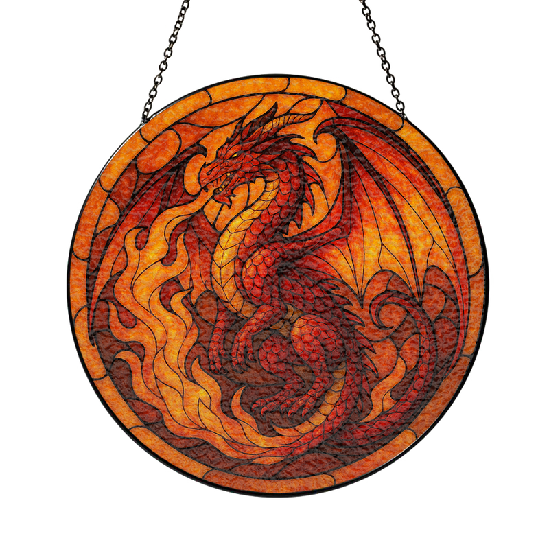 Red Fire Dragon Stained Glass Suncatcher