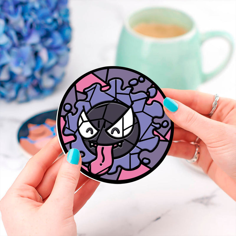 Gastly Pokemon Stained Glass Decor Coaster - Gift Idea