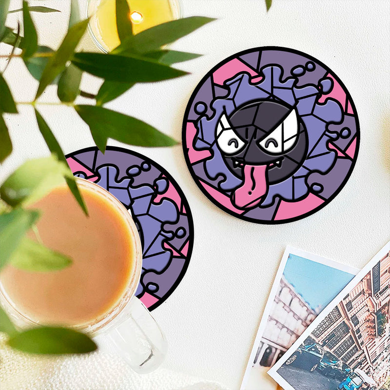 Gastly Pokemon Stained Glass Decor Coaster - Gift Idea