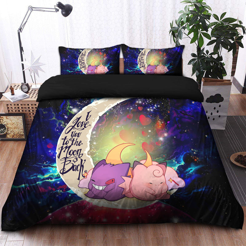 Gengar And Clefable Cute Pokemon Love You To The Moon Galaxy Bedding Set Duvet Cover And 2 Pillowcases Nearkii