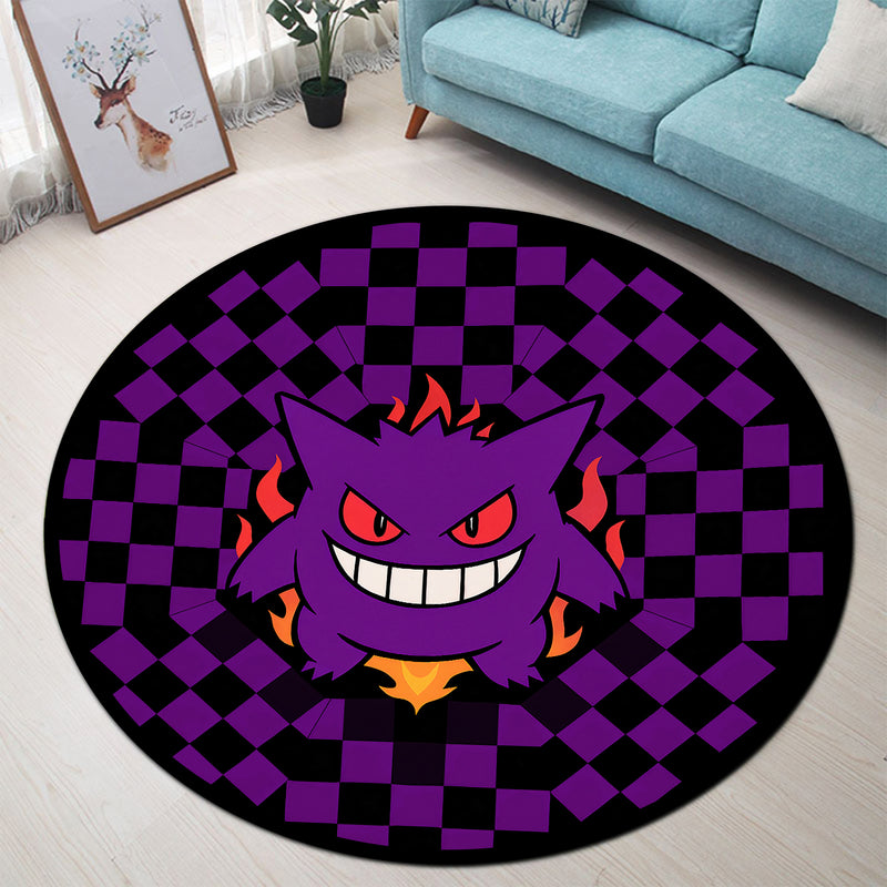Gengar Pokemon Purple Checkered Round Rug
