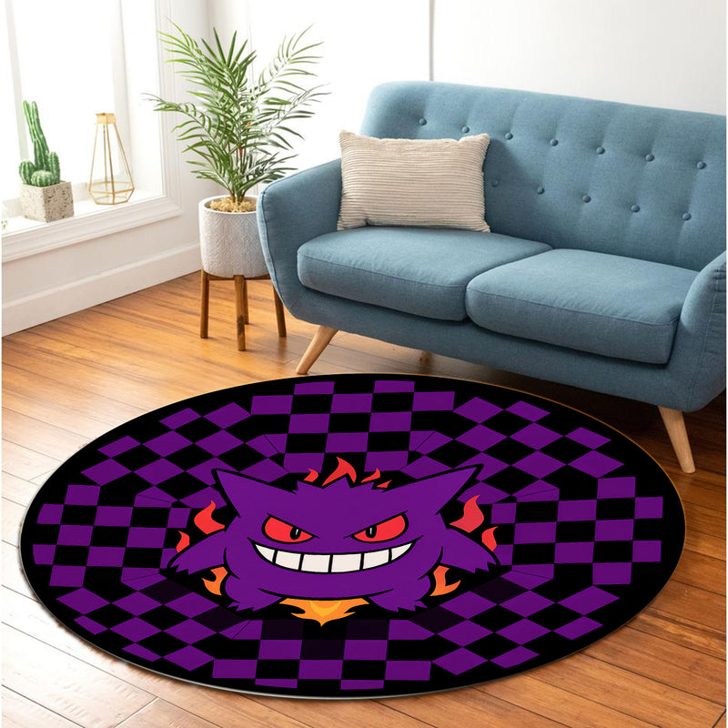 Gengar Pokemon Purple Checkered Round Rug