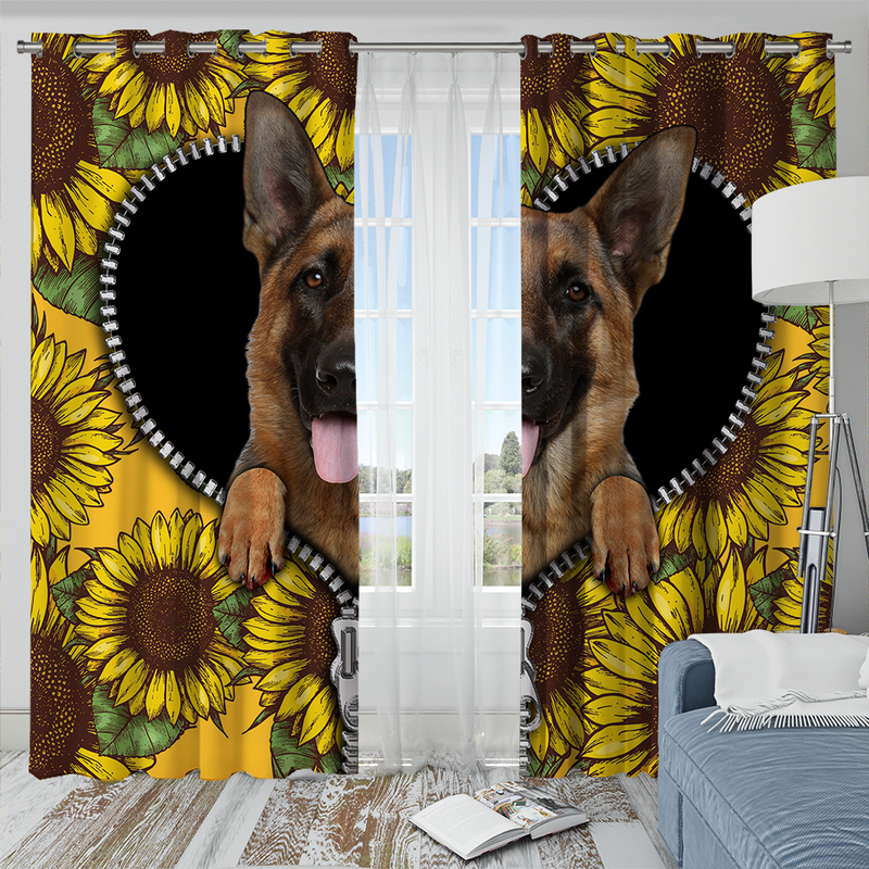 German Shepherd Sunflower Zipper Window Curtain