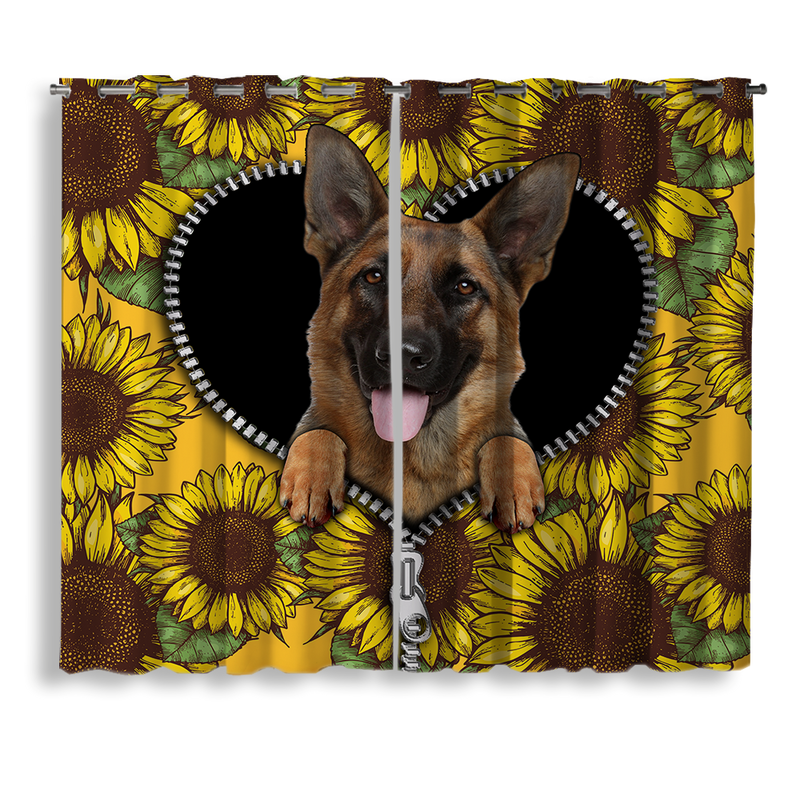 German Shepherd Sunflower Zipper Window Curtain