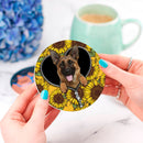 German Shepherd Sunflower Zipper Ceramic Decor Coaster - Gift Idea