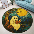 Ghost Read Book Under Moon Night Stained Glass Round Rug