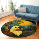 Ghost Read Book Under Moon Night Stained Glass Round Rug