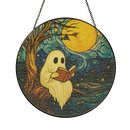 Ghost Read Book Under Starry Night Stained Glass Suncatcher