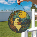 Ghost Read Book Under Starry Night Stained Glass Suncatcher