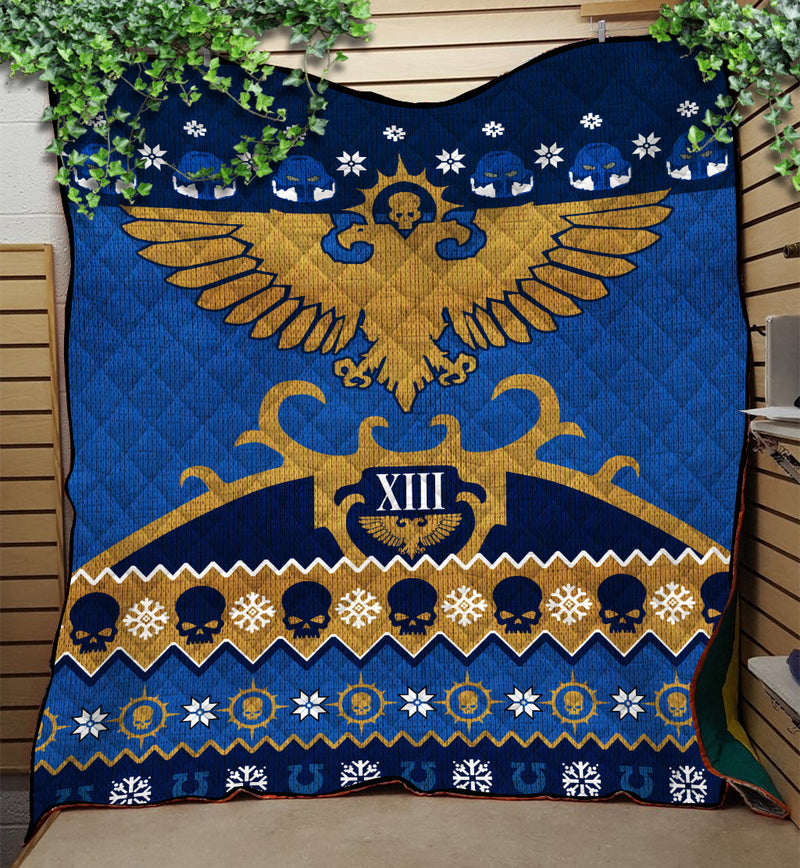 Warhammer 40k Blue Christmas Quilt Blanket Nearkii