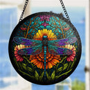 Colorful Dragonfly Round Stained Glass Suncatcher