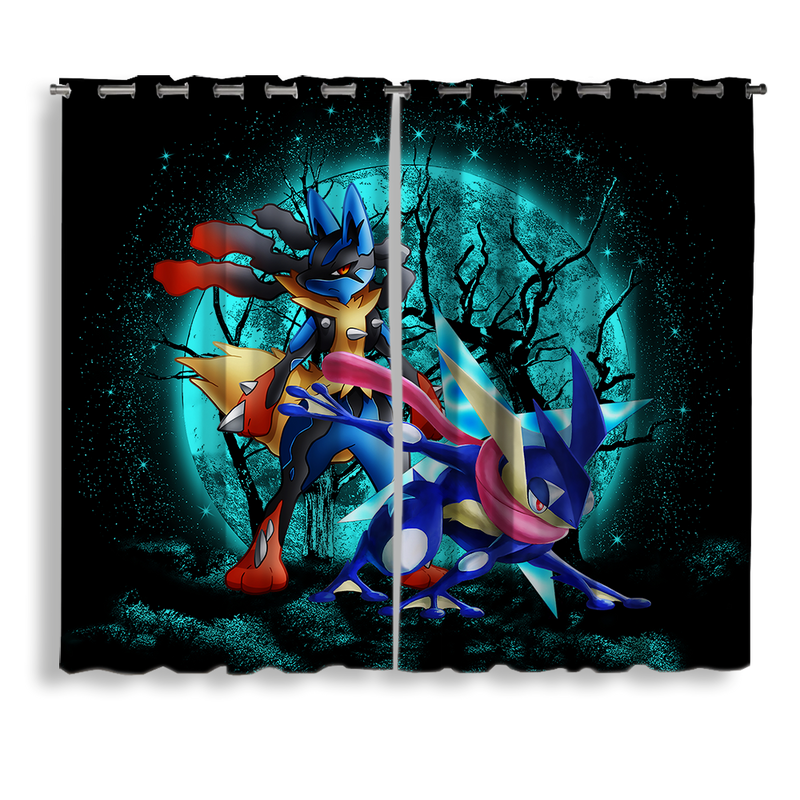 Greninja Satoshi And Mega Lucario Pokemon Moonlight Halloween Window Curtain