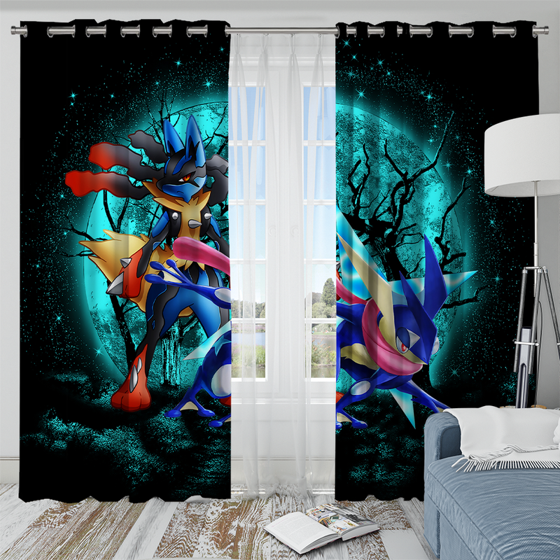 Greninja Satoshi And Mega Lucario Pokemon Moonlight Halloween Window Curtain