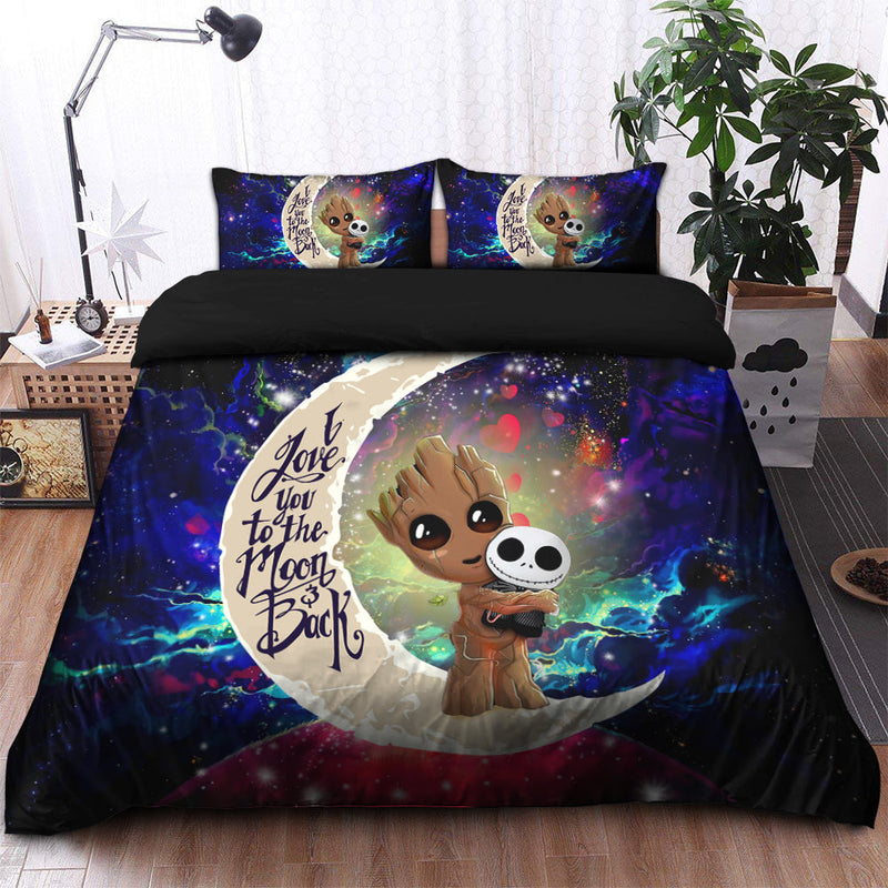 Groot Hold Jack Skelington Love You To The Moon Galaxy Bedding Set Duvet Cover And 2 Pillowcases Nearkii