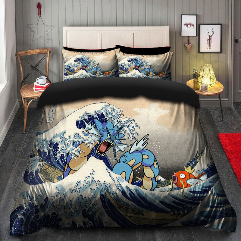 Gyarados Magikarp The Great Wave Japan Pokemon Bedding Set Duvet Cover And 2 Pillowcases