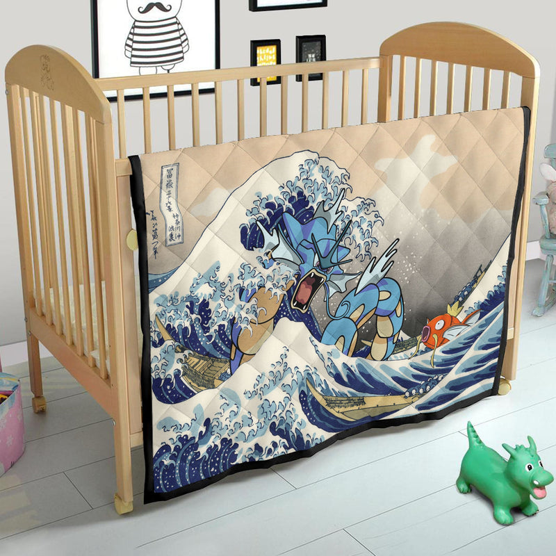 Gyarados Magikarp The Great Wave Japan Quilt Blanket