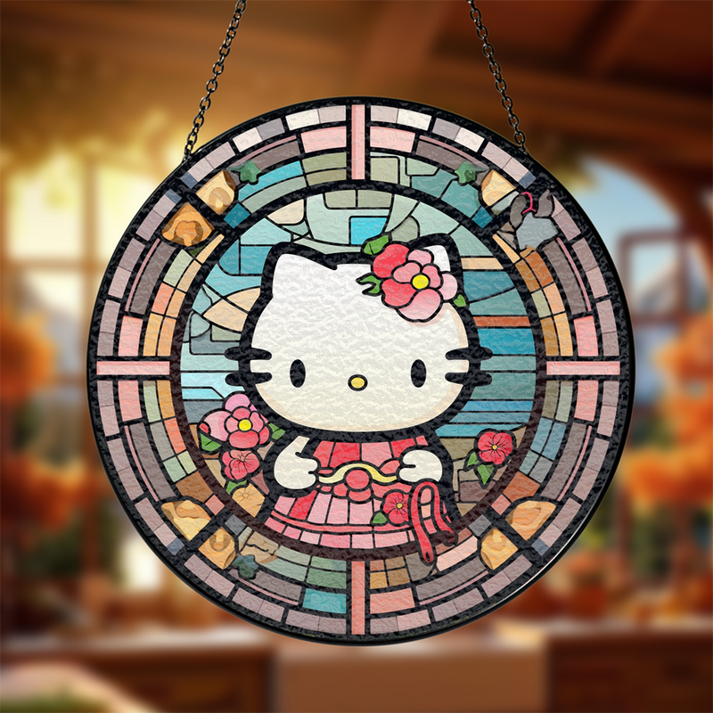 Hello Kitty Flower Stained Glass Suncatcher