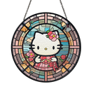 Hello Kitty Flower Stained Glass Suncatcher