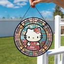 Hello Kitty Flower Stained Glass Suncatcher