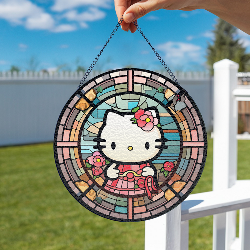 Hello Kitty Flower Stained Glass Suncatcher
