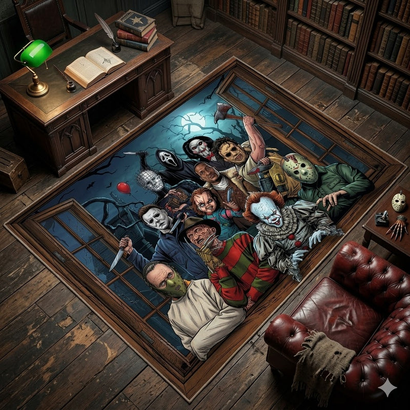 Iconic Horror Movie Characters Rectangular Area Rug