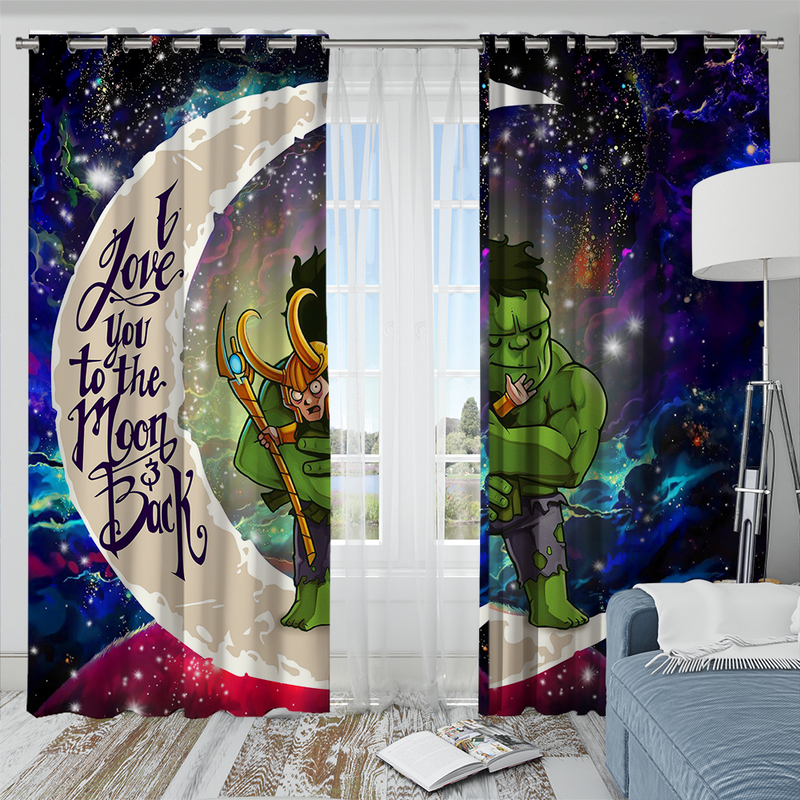 Hulk And Loki Love You To The Moon Galaxy Window Curtain