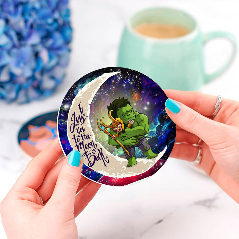 Hulk And Loki Love You To The Moon Galaxy Ceramic Decor Coaster - Gift Idea