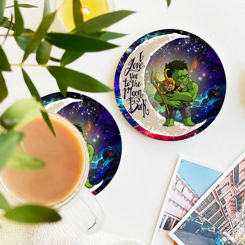 Hulk And Loki Love You To The Moon Galaxy Ceramic Decor Coaster - Gift Idea