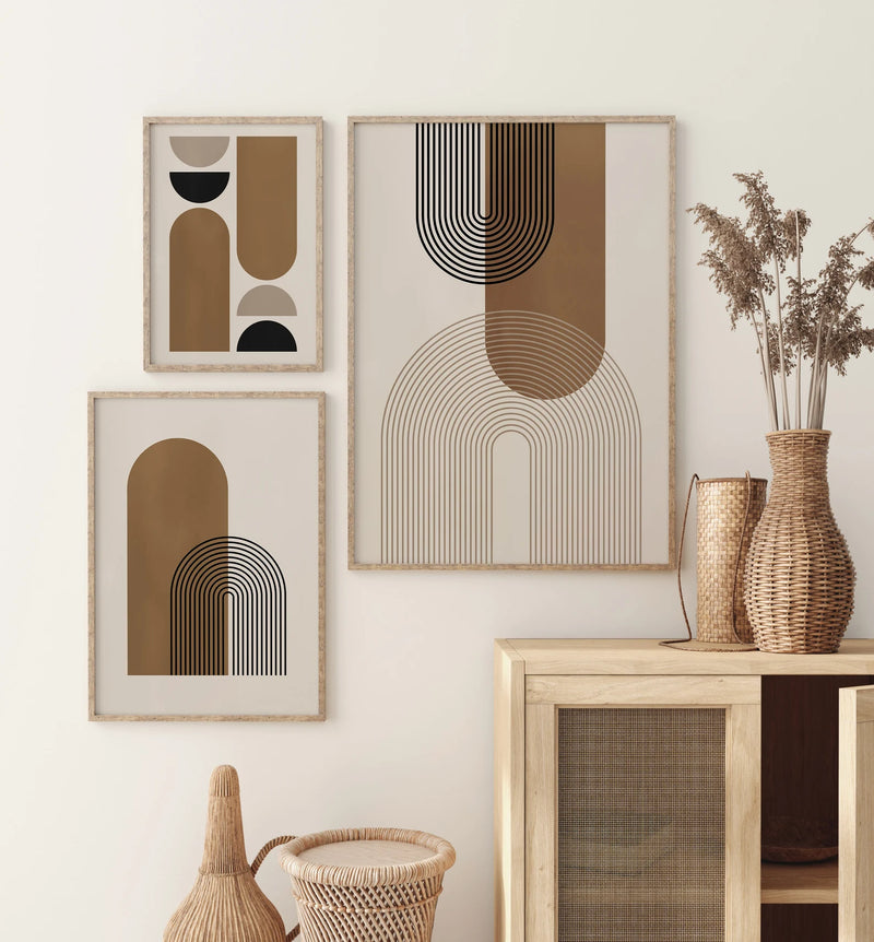 Neutral Mid Century Modern Art Set of 3 Unframed