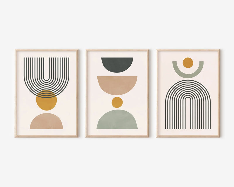 Mid Century Modern Art Prints Set of 3 Unframed