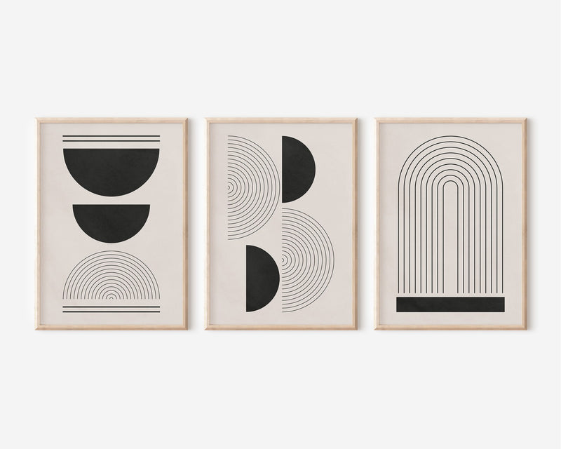 Minimal Black White Style Art Prints Set of 3 Unframed