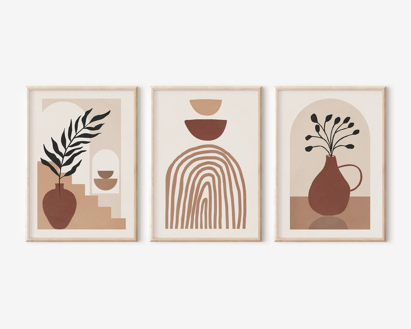 Abstract Terracotta Wall Art Set of 3 Unframed