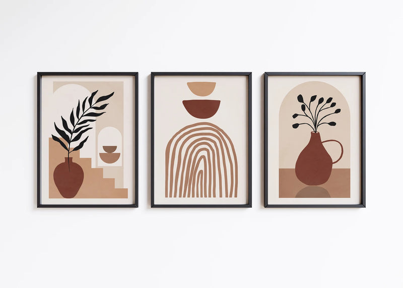 Abstract Terracotta Wall Art Set of 3 Unframed