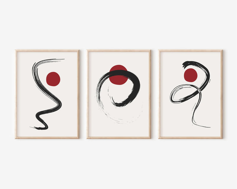 Modern Japan Style Art Prints Set of 3 Unframed