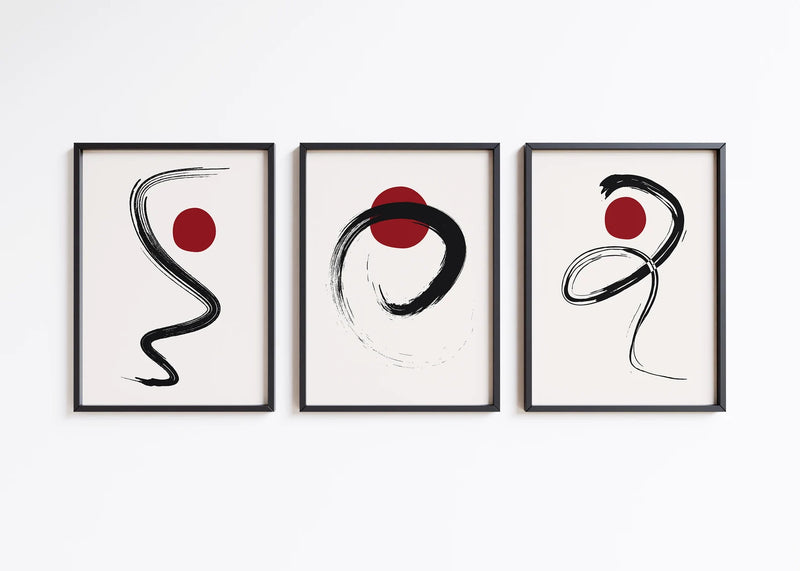 Modern Japan Style Art Prints Set of 3 Unframed