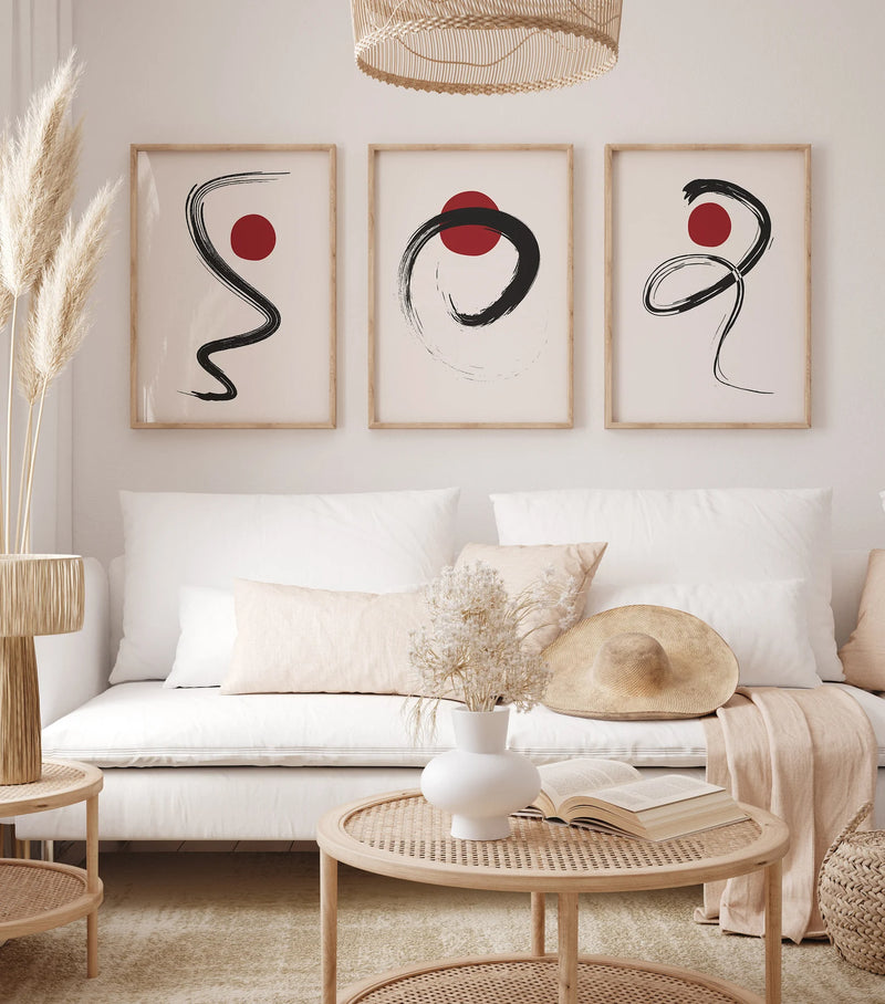 Modern Japan Style Art Prints Set of 3 Unframed