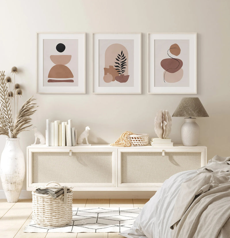 Minimal Neutral Abstract Art Prints Set of 3 Unframed