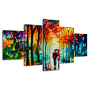 Abstract Walking Couple Romantic Scene 5 Piece Canvas Wall Art - Modern Home Decor