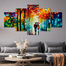 Abstract Walking Couple Romantic Scene 5 Piece Canvas Wall Art - Modern Home Decor