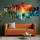 Abstract Walking Couple Romantic Scene 5 Piece Canvas Wall Art - Modern Home Decor