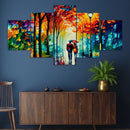 Abstract Walking Couple Romantic Scene 5 Piece Canvas Wall Art - Modern Home Decor