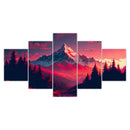 Red Sky Forest Majestic Mountains 5 Piece Canvas Wall Art - Modern Home Decor