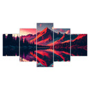 Mountain Reflection Red Forest Lake 5 Piece Canvas Wall Art - Modern Home Decor