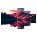 Mountain Reflection Red Forest Lake 5 Piece Canvas Wall Art - Modern Home Decor