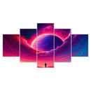 Vaporwave Galaxy Space Human Silhouette 5 Piece Canvas Wall Art - Modern Home Decor