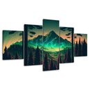 Green Forest Mountain Landscape 5 Piece Canvas Wall Art - Modern Home Decor