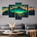 Green Forest Mountain Landscape 5 Piece Canvas Wall Art - Modern Home Decor