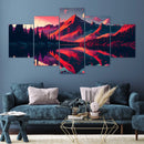 Mountain Reflection Red Forest Lake 5 Piece Canvas Wall Art - Modern Home Decor
