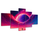 Vaporwave Galaxy Space Human Silhouette 5 Piece Canvas Wall Art - Modern Home Decor